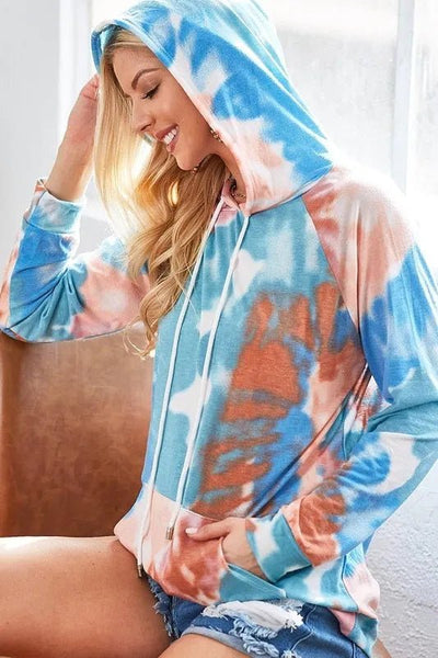 BiBi Tie Dye Jersey Knit Hoodie With Kangaroo Pocket - Style Chic Couture