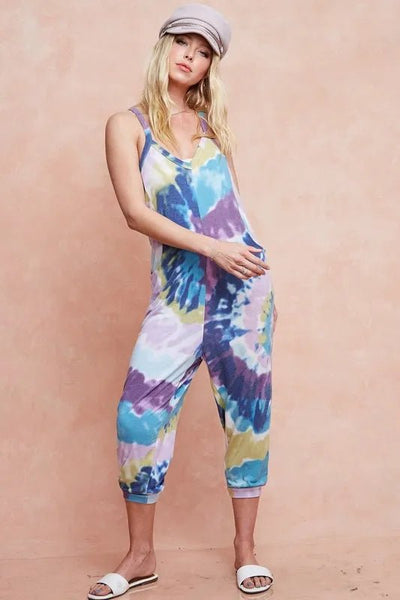 BiBi Tie Dye Knit Mid - length Casual Jumpsuit - Style Chic Couture