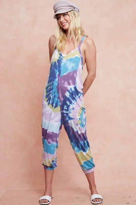 BiBi Tie Dye Knit Mid - length Casual Jumpsuit - Style Chic Couture