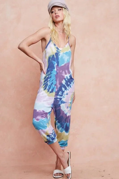 BiBi Tie Dye Knit Mid - length Casual Jumpsuit - Style Chic Couture