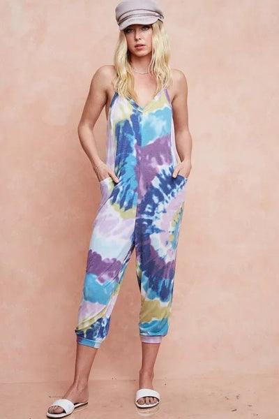 BiBi Tie Dye Knit Mid - length Casual Jumpsuit - Style Chic Couture