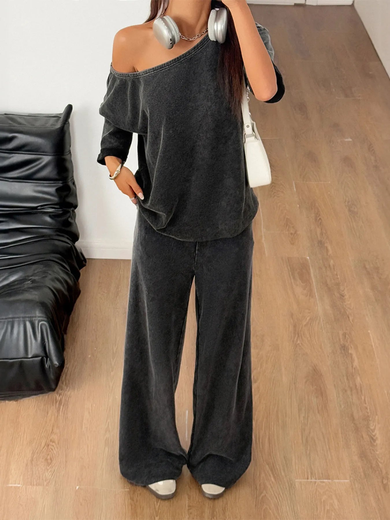 Boat Neck Top and Wide Leg Pants Set - Style Chic Couture