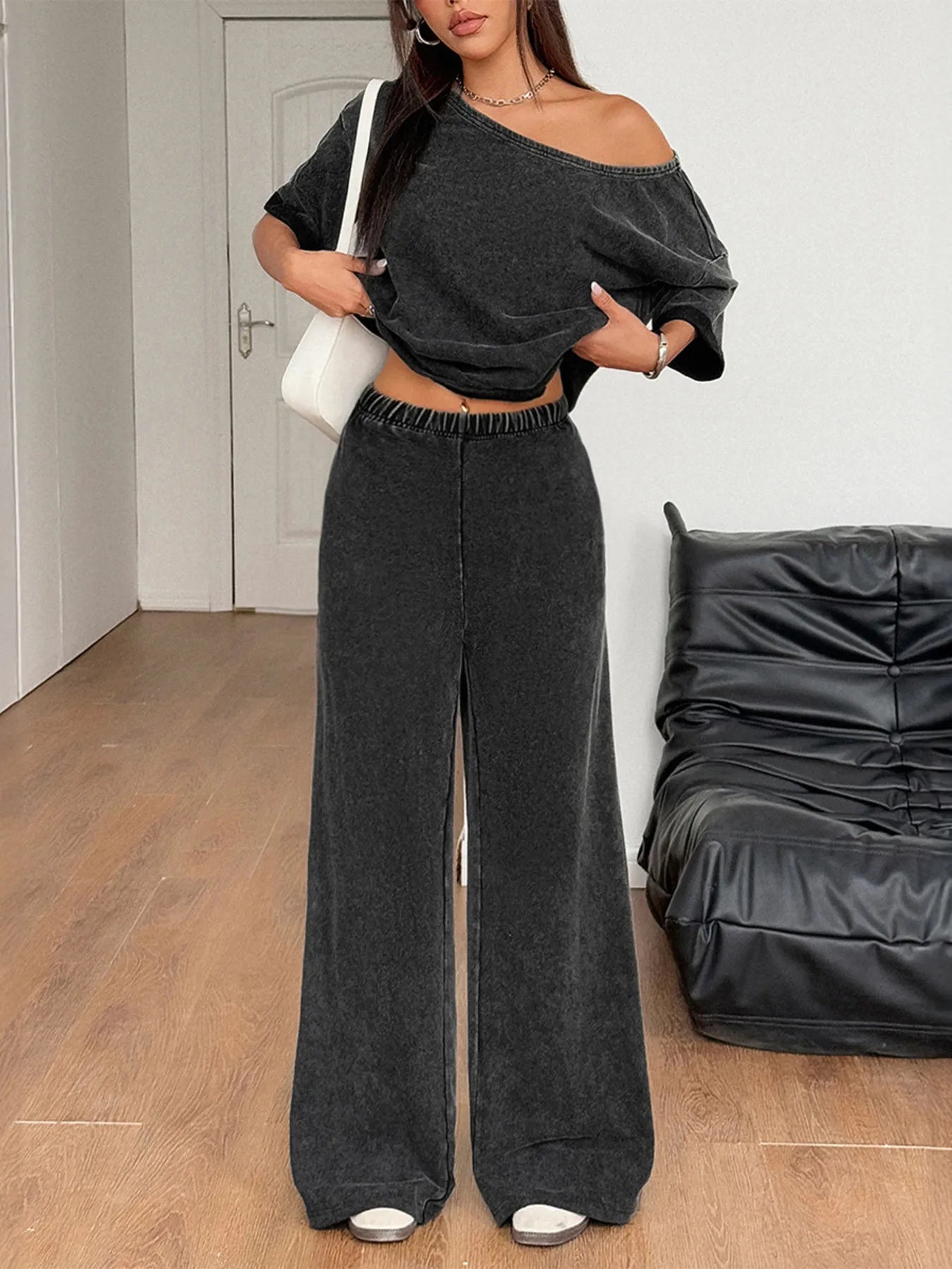 Boat Neck Top and Wide Leg Pants Set - Style Chic Couture