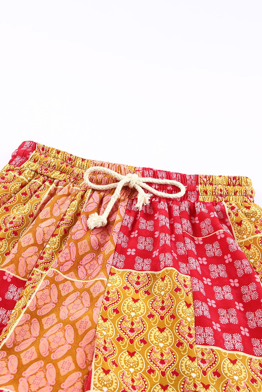 Bohemian Patchwork Drawstring Wide Leg Pants - Style Chic Couture