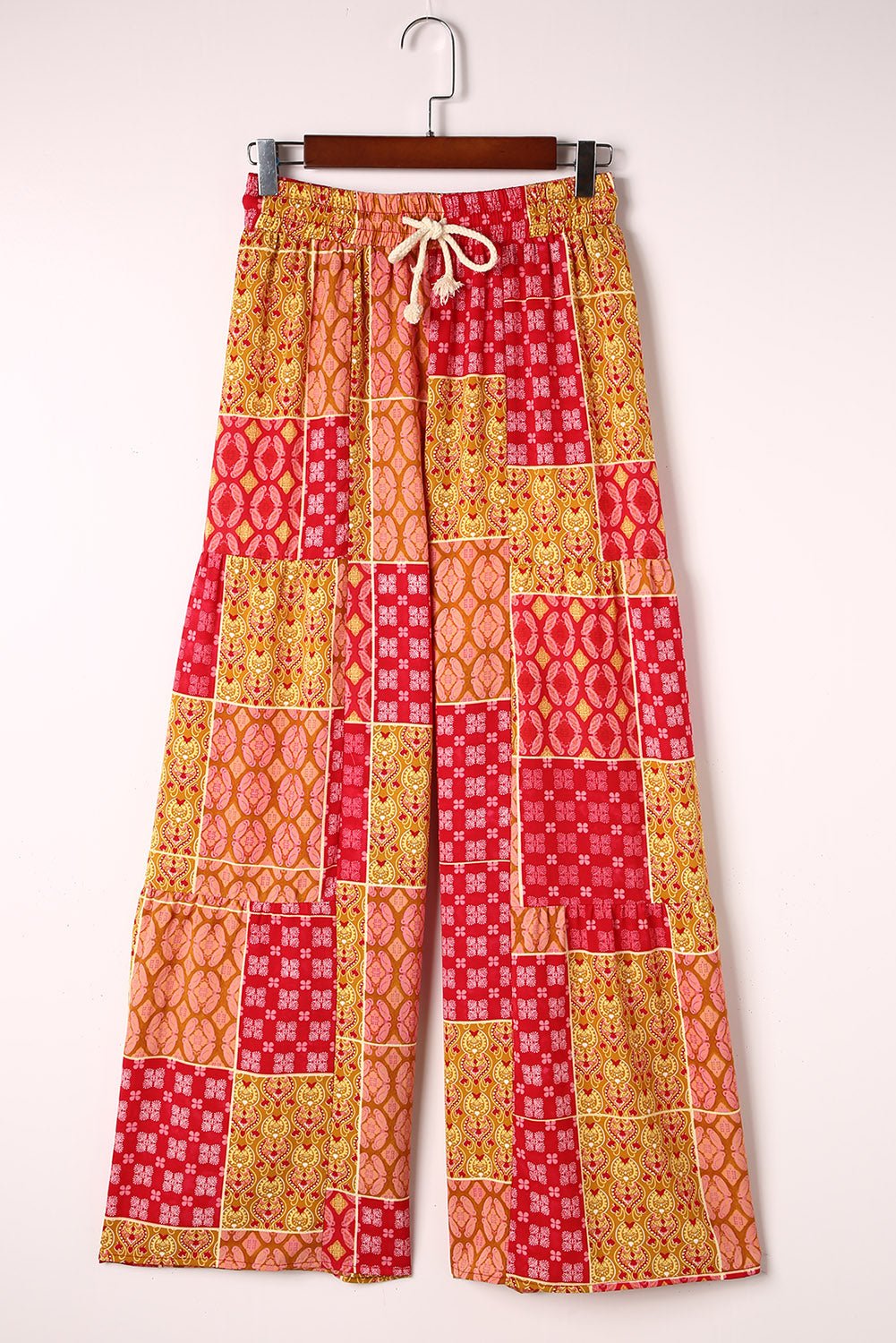Bohemian Patchwork Drawstring Wide Leg Pants - Style Chic Couture