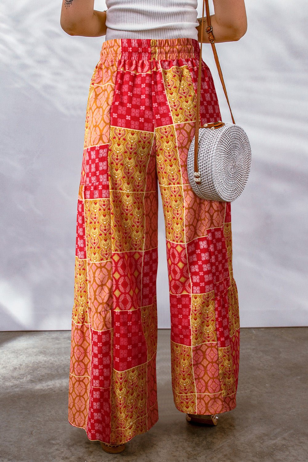 Bohemian Patchwork Drawstring Wide Leg Pants - Style Chic Couture