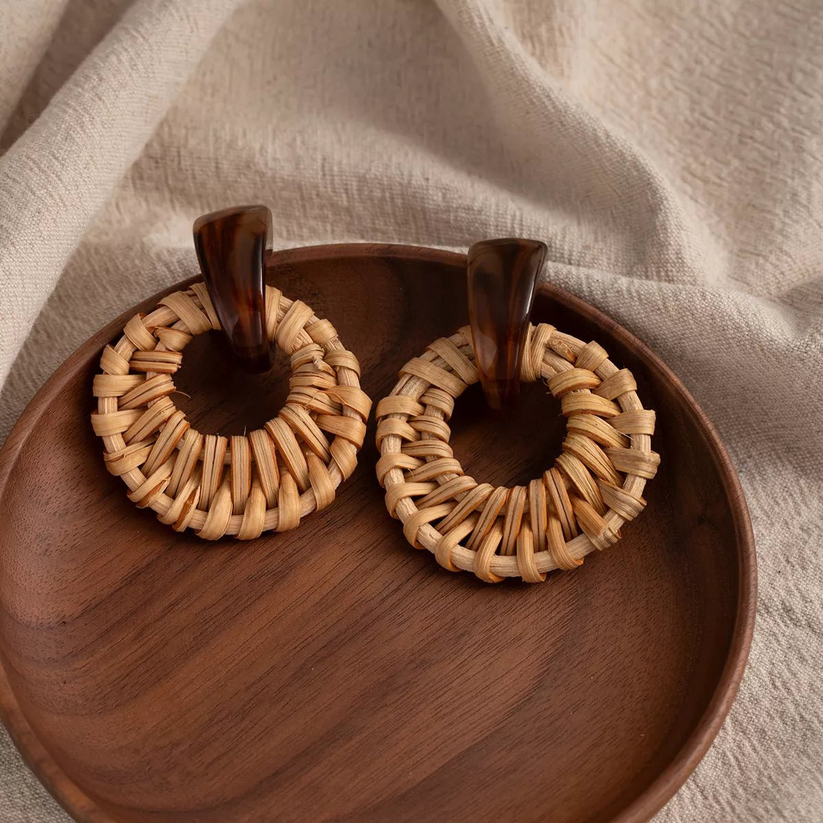 Bohemian Rattan Woven Hoop Earrings - Style Chic Couture