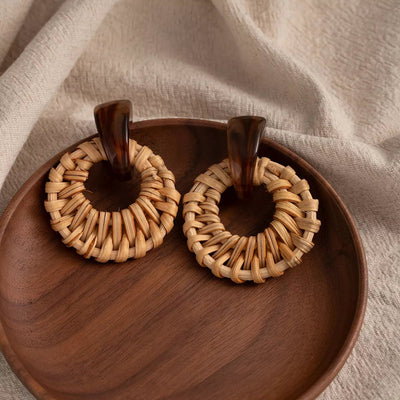 Bohemian Rattan Woven Hoop Earrings - Style Chic Couture