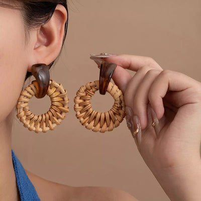 Bohemian Rattan Woven Hoop Earrings - Style Chic Couture