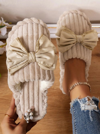 Bow Embellished Indoor Slippers - Style Chic Couture