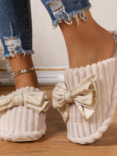 Bow Embellished Indoor Slippers - Style Chic Couture