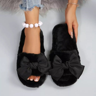Bow Toe Flats: Cozy Open Toe Slippers - Style Chic Couture