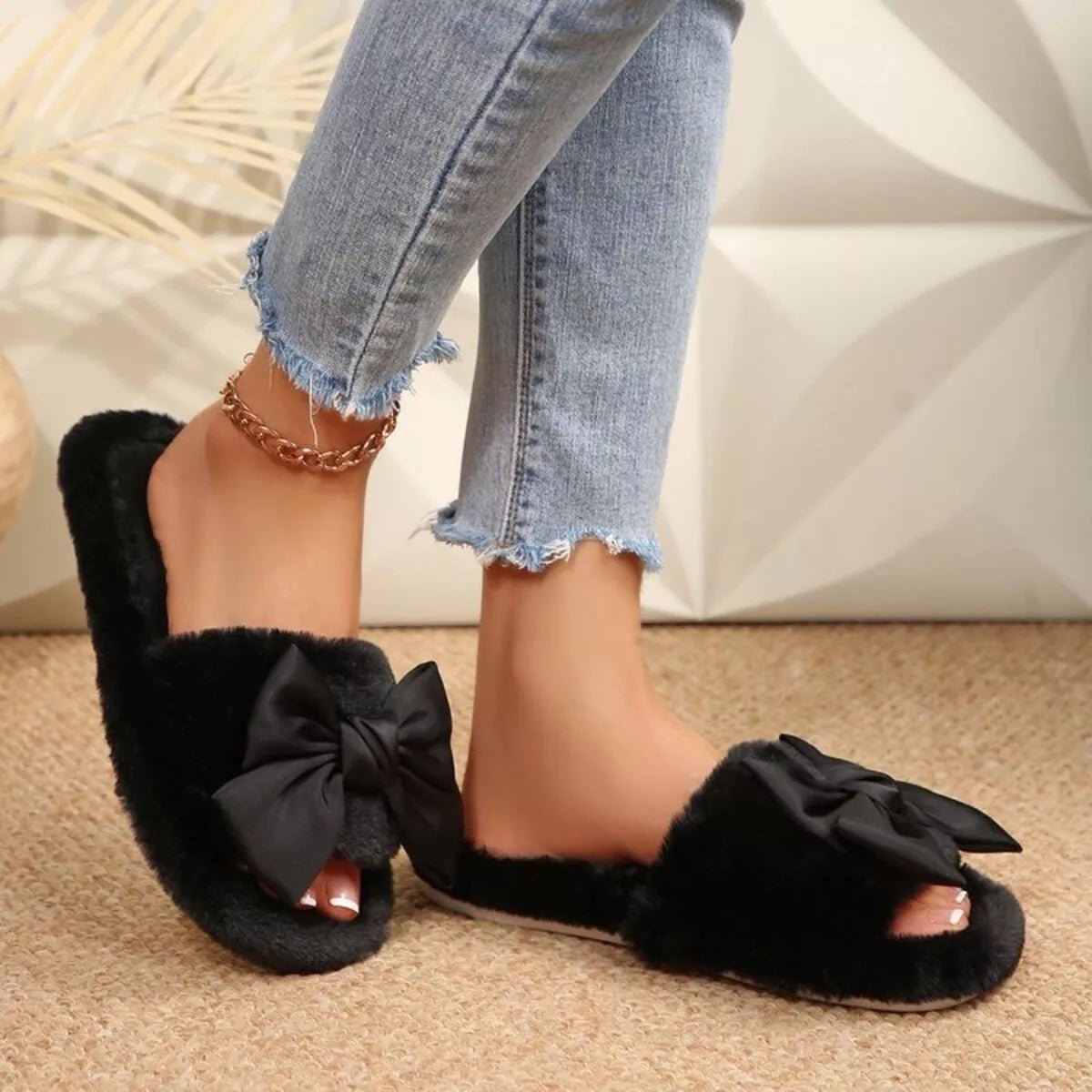 Bow Toe Flats: Cozy Open Toe Slippers