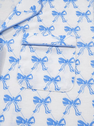 Bow Print Pajama Set with Long Sleeve Shirt & Pants