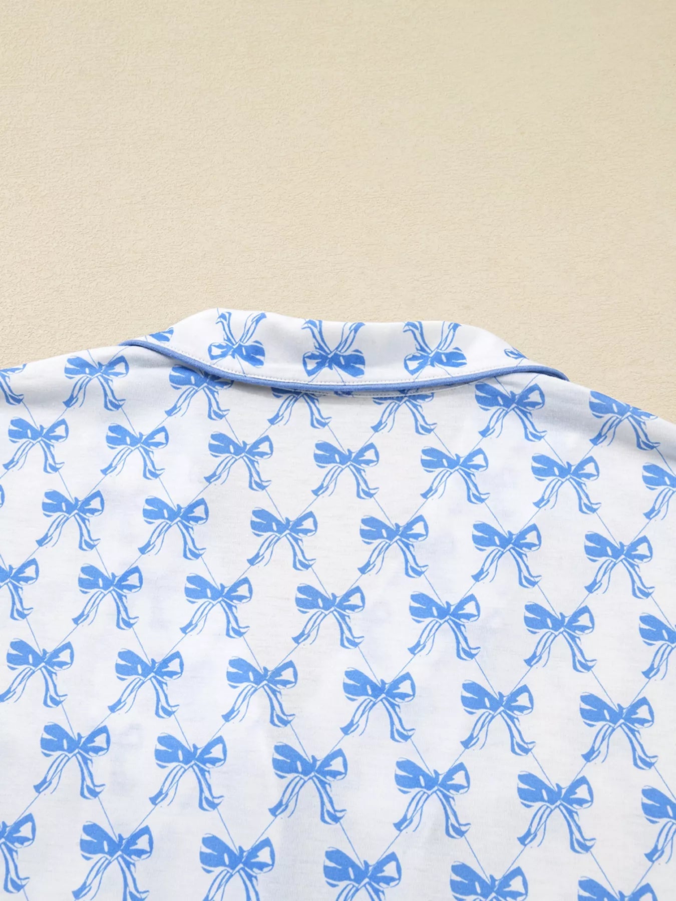 Bow Print Pajama Set with Long Sleeve Shirt & Pants