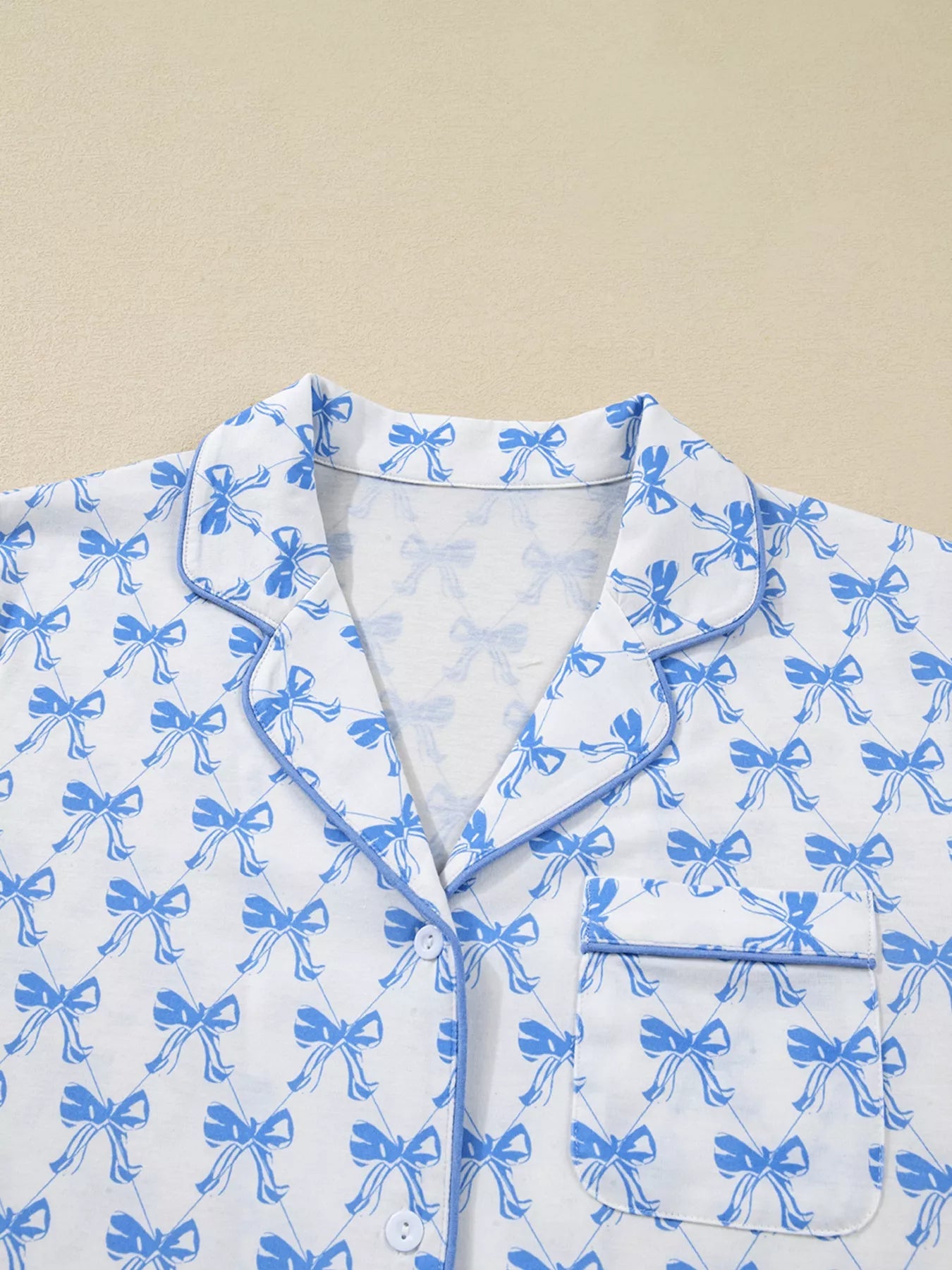 Bow Print Pajama Set with Long Sleeve Shirt & Pants