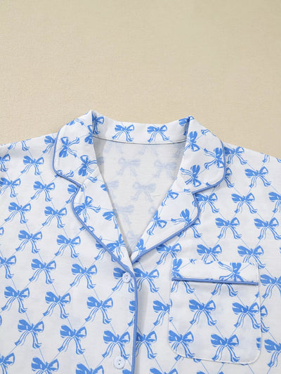 Bow Print Pajama Set with Long Sleeve Shirt & Pants