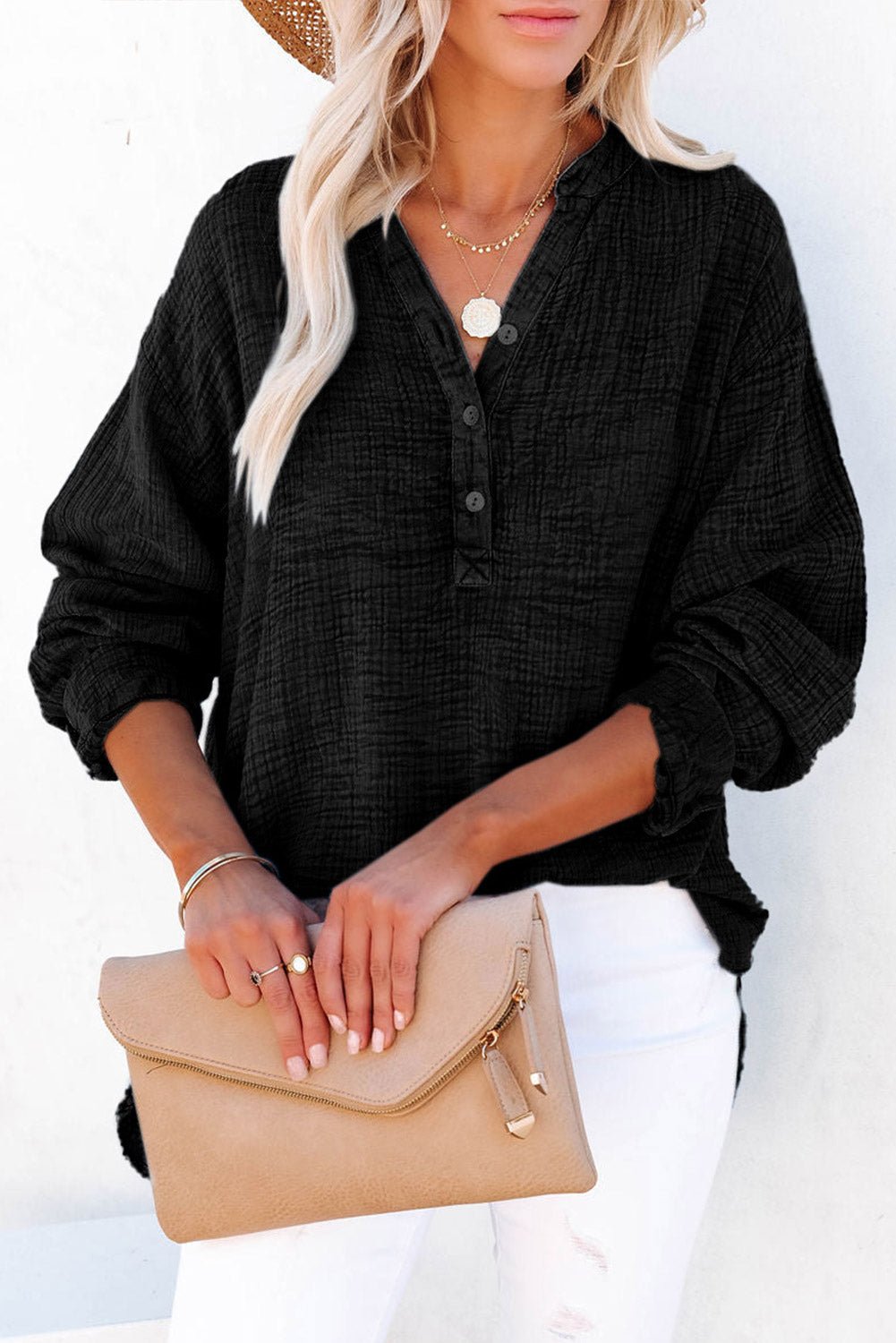 Buttoned Long Sleeve Blouse - Style Chic Couture