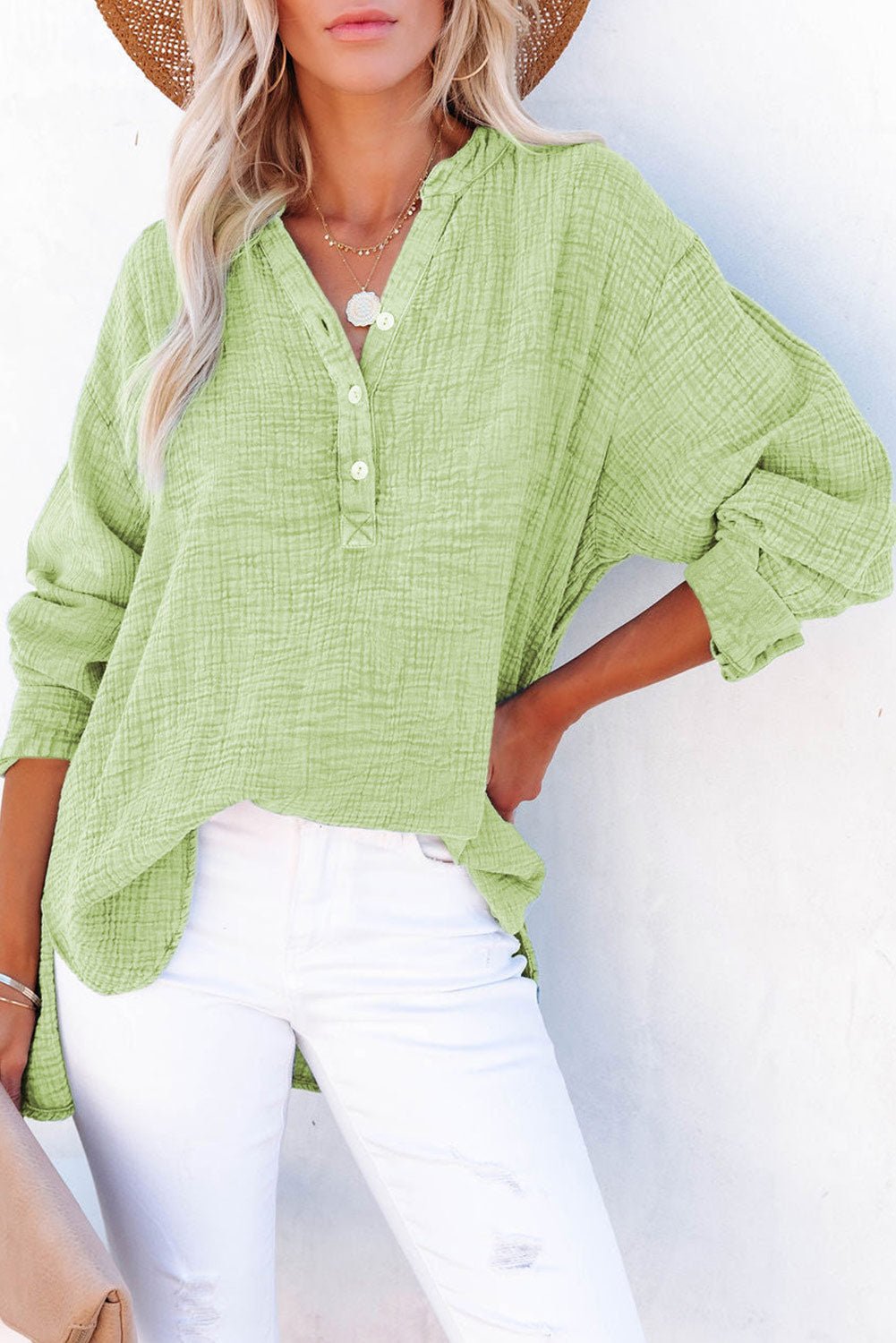 Buttoned Long Sleeve Blouse - Style Chic Couture