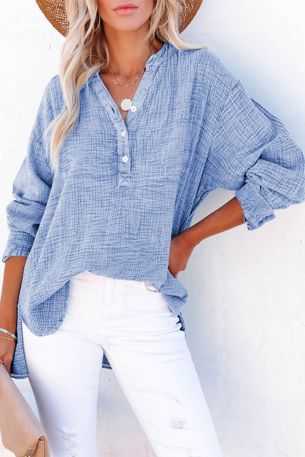 Buttoned Long Sleeve Blouse - Style Chic Couture