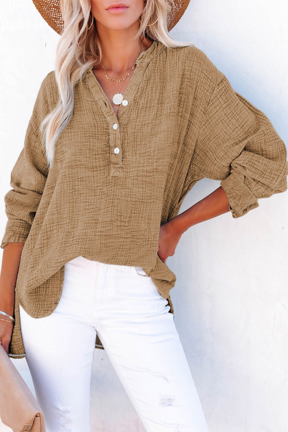Buttoned Long Sleeve Blouse - Style Chic Couture