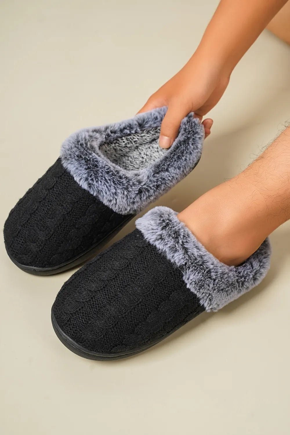 Cable - Knit Fluff Round Toe Slippers - Style Chic Couture