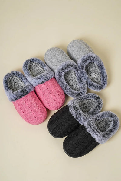 Cable - Knit Fluff Round Toe Slippers - Style Chic Couture