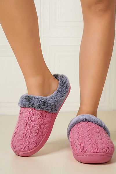 Cable - Knit Fluff Round Toe Slippers - Style Chic Couture