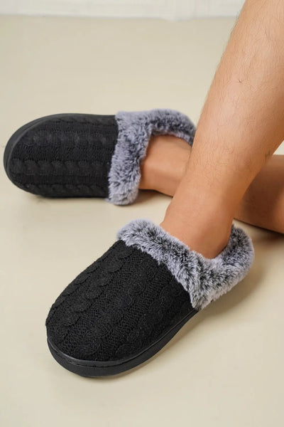 Cable - Knit Fluff Round Toe Slippers - Style Chic Couture