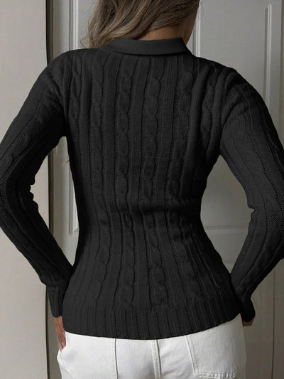 Cable Knit Long Sleeve Sweater - Style Chic Couture