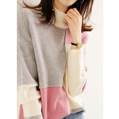 Casual Contrast Hue Relaxed Fit Knitwear Modern Traveler Minimalist Mock Neck Korean Inspired Jumper - Style Chic Couture