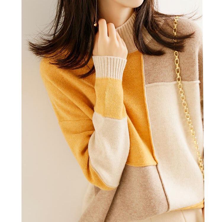 Casual Contrast Hue Relaxed Fit Knitwear Modern Traveler Minimalist Mock Neck Korean Inspired Jumper - Style Chic Couture