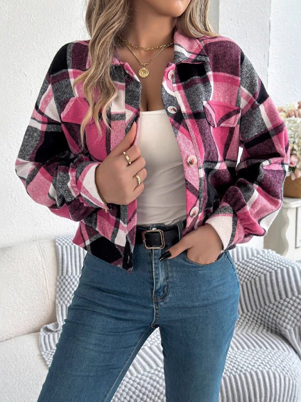 Casual Plaid Long Sleeve Tweed Jacket Coat - Style Chic Couture