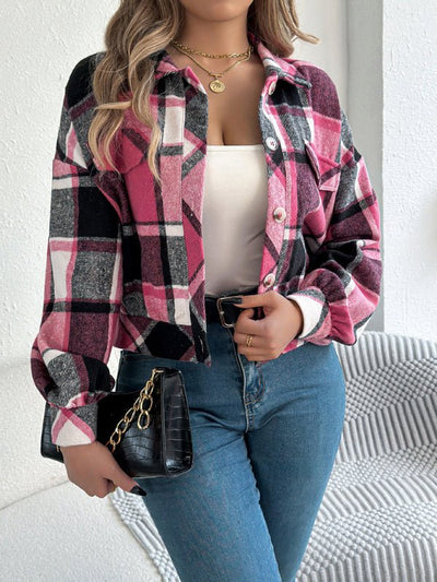 Casual Plaid Long Sleeve Tweed Jacket Coat - Style Chic Couture