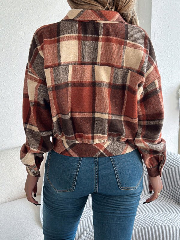 Casual Plaid Long Sleeve Tweed Jacket Coat - Style Chic Couture