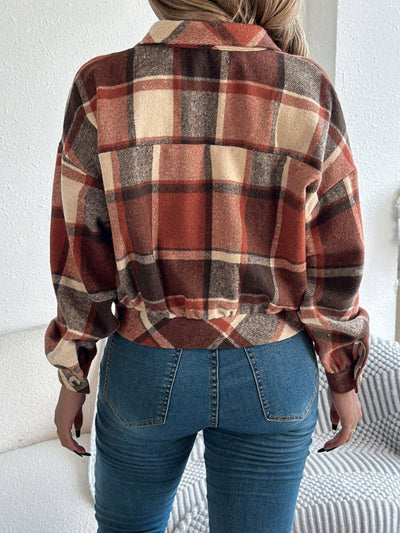 Casual Plaid Long Sleeve Tweed Jacket Coat - Style Chic Couture