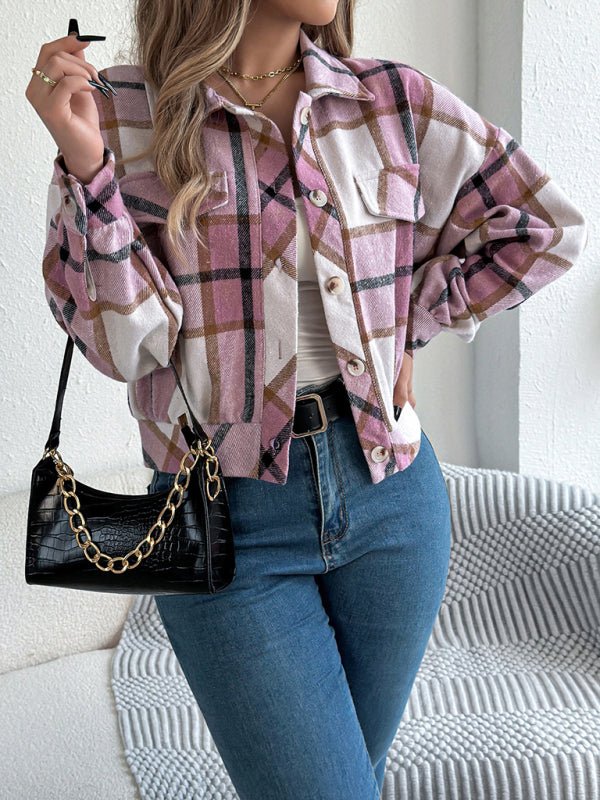 Casual Plaid Long Sleeve Tweed Jacket Coat - Style Chic Couture