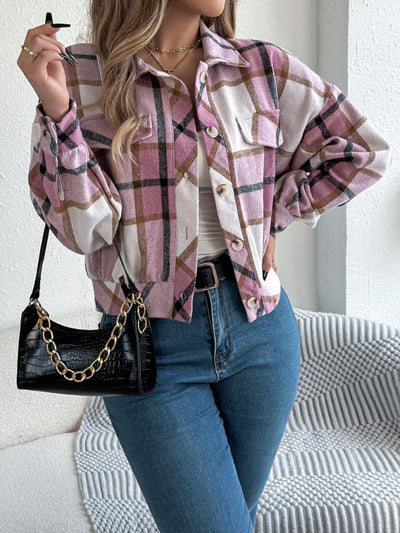 Casual Plaid Long Sleeve Tweed Jacket Coat - Style Chic Couture