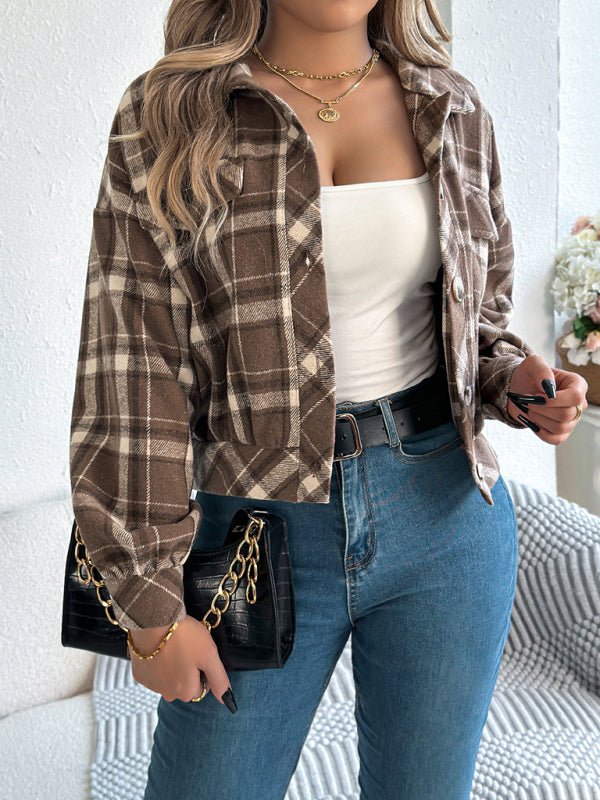 Casual Plaid Long Sleeve Tweed Jacket Coat - Style Chic Couture