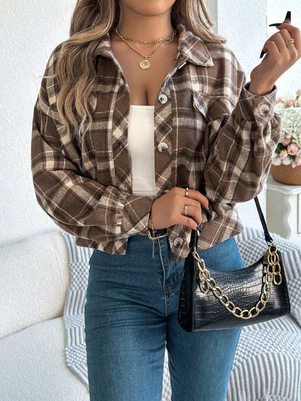 Casual Plaid Long Sleeve Tweed Jacket Coat - Style Chic Couture