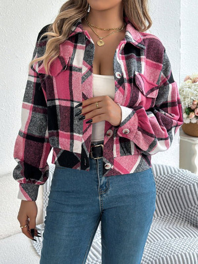 Casual Plaid Long Sleeve Tweed Jacket Coat - Style Chic Couture