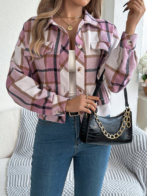 Casual Plaid Long Sleeve Tweed Jacket Coat - Style Chic Couture