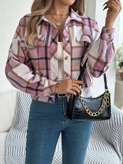 Casual Plaid Long Sleeve Tweed Jacket Coat - Style Chic Couture