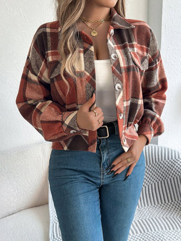 Casual Plaid Long Sleeve Tweed Jacket Coat - Style Chic Couture