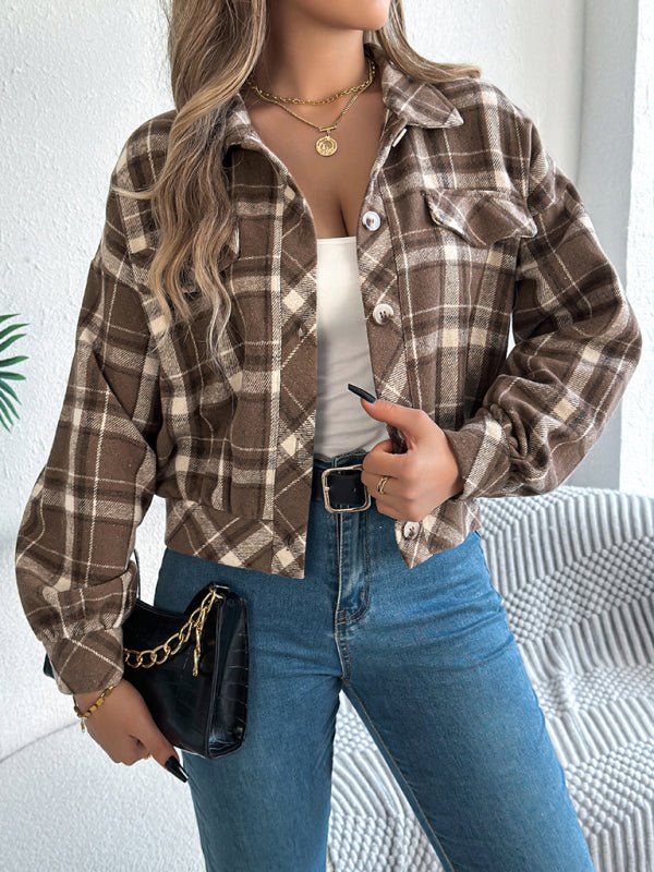 Casual Plaid Long Sleeve Tweed Jacket Coat - Style Chic Couture