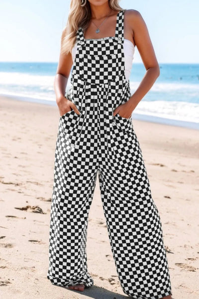 Checkered Print Pocketed Wide Leg Jumpsuit - Style Chic Couture