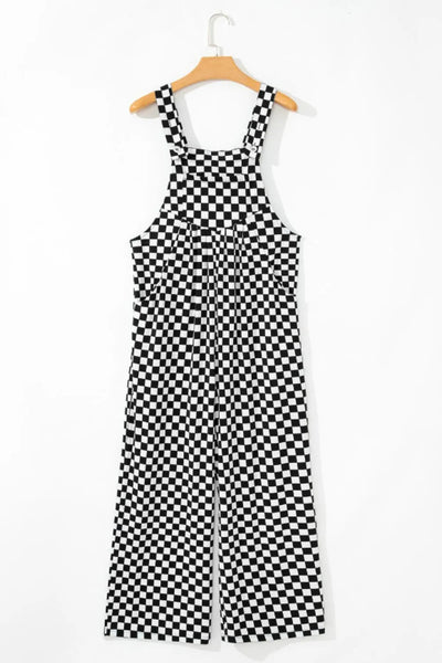 Checkered Print Pocketed Wide Leg Jumpsuit - Style Chic Couture