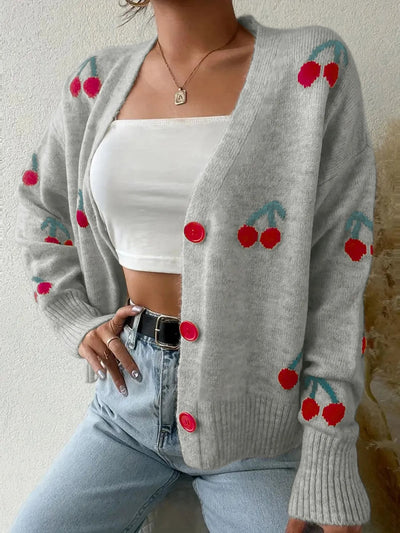 Cherry Button - Up Knit Cardigan - Style Chic Couture
