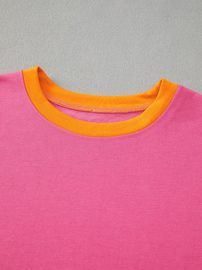 Color Block Round Neck Top and Pants Set - Style Chic Couture