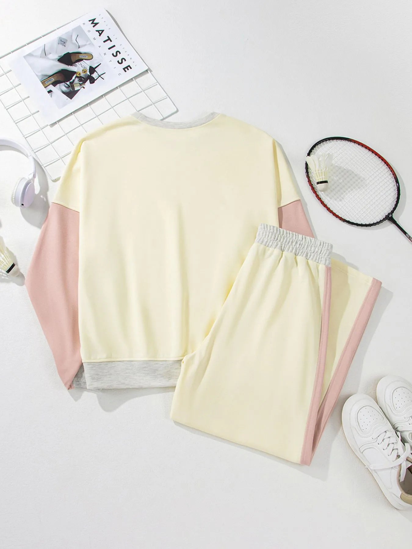 Color Block Round Neck Top and Pants Set - Style Chic Couture